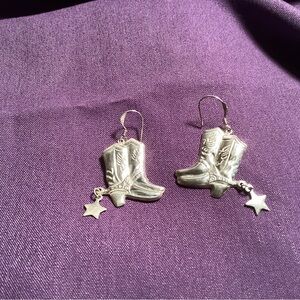 Sterling Silver Cowboy Boot Earrings with Spur Charm